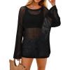 imageArachampampCloz Womens Linen Summer Fall Lightweight Crochet Tops Beach Cover Up 2025Black