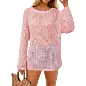 imageArachampampCloz Womens Linen Summer Fall Lightweight Crochet Tops Beach Cover Up 2025Pink