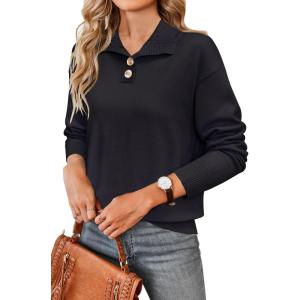 imageArachampampCloz Womens Swaters 2024 Fall Fashion Outfits Long Sleeve Crewneck Knit Tops Ruffle Casual TShirts Cute Tees BlousesBlack3174