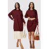 imageArachampampCloz Womens Fall Fashion 2024 Sweater Dress Oversized Crew Neck Long Sleeve Knit Pullover Winter ClothesWine