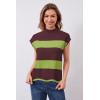 imageArachampampCloz Womens Striped Cap Sleeve Tops 2025 Spring Color Block Summer Lightweight Sweater Vest Mock Neck ShirtsBrownavocado Green