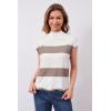 imageArachampampCloz Womens Striped Cap Sleeve Tops 2025 Spring Color Block Summer Lightweight Sweater Vest Mock Neck ShirtsWhitedeep Apricot