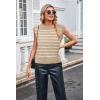 imageArachampampCloz Womens Summer 2024 Sweater Vest Cap Sleeve Crew Neck Striped Fashion Casual Sleeveless Fall Tops ClothesKhakiwhite