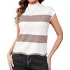 imageArachampampCloz Womens Striped Cap Sleeve Tops 2025 Spring Color Block Summer Lightweight Sweater Vest Mock Neck ShirtsWhitedeep Apricot