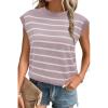 imageArachampampCloz Womens Summer 2024 Sweater Vest Cap Sleeve Crew Neck Striped Fashion Casual Sleeveless Fall Tops ClothesPinkwhite