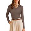 imageArachampampCloz Womens Wool Blend Polo Sweater Shirt Business Casual Slim Fitted Fall Tops 2025Coffee
