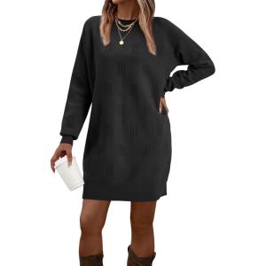 imageArachampampCloz Womens Fall Fashion 2024 Sweater Dress Oversized Crew Neck Long Sleeve Knit Pullover Winter ClothesBlack