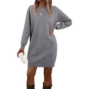 imageArachampampCloz Womens Fall Fashion 2024 Sweater Dress Oversized Crew Neck Long Sleeve Knit Pullover Winter ClothesGrey