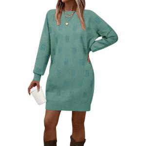 imageArachampampCloz Womens Fall Fashion 2024 Sweater Dress Oversized Crew Neck Long Sleeve Knit Pullover Winter ClothesGrey Green