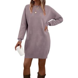 imageArachampampCloz Womens Fall Fashion 2024 Sweater Dress Oversized Crew Neck Long Sleeve Knit Pullover Winter ClothesGrey Purple
