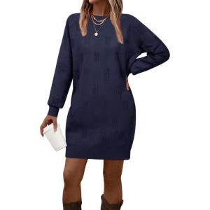 imageArachampampCloz Womens Fall Fashion 2024 Sweater Dress Oversized Crew Neck Long Sleeve Knit Pullover Winter ClothesNavy
