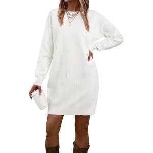 imageArachampampCloz Womens Fall Fashion 2024 Sweater Dress Oversized Crew Neck Long Sleeve Knit Pullover Winter ClothesOffwhite