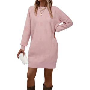 imageArachampampCloz Womens Fall Fashion 2024 Sweater Dress Oversized Crew Neck Long Sleeve Knit Pullover Winter ClothesPink