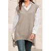 imageArachampampCloz Womens Wool Blend Side Slit High Low Versatile V Neck Fall Sweater Vests 2025Apricot Oatmeal