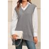 imageArachampampCloz Womens Wool Blend Side Slit High Low Versatile V Neck Fall Sweater Vests 2025Grey