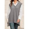 imageArachampampCloz Womens Wool Blend Side Slit High Low Versatile V Neck Fall Sweater Vests 2025Grey