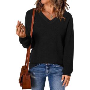 imageArachampampCloz Womens Wool Blend V Neck Fall Business Casual Sweater Tops 2025Black