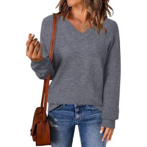 imageArachampampCloz Womens Wool Blend V Neck Fall Business Casual Sweater Tops 2025Dark Grey