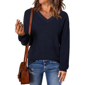 imageArachampampCloz Womens Wool Blend V Neck Fall Business Casual Sweater Tops 2025Navy