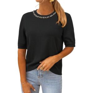 imageArachampampCloz Womens Wool Blend Elegant Crew Neck Sweaters for Fall 2025Black