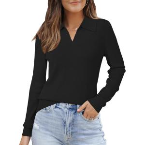 imageArachampampCloz Womens Wool Blend Collared Fall Pullover Sweaters Business Casual Outfits 2025Black