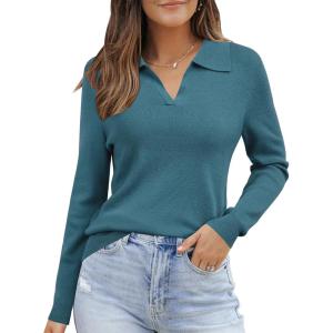 imageArachampampCloz Womens Wool Blend Collared Fall Pullover Sweaters Business Casual Outfits 2025Blue