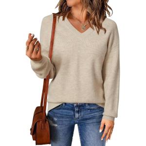 imageArachampampCloz Womens Wool Blend V Neck Fall Business Casual Sweater Tops 2025Apricot