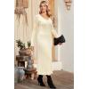 imageArachampampCloz 2025 Spring Womens V Neck Long Sleeve Fishtail Sweater Dress Ribbed Knit Slim Fit Bodycon Midi DressApricot Beige