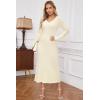 imageArachampampCloz 2025 Spring Womens V Neck Long Sleeve Fishtail Sweater Dress Ribbed Knit Slim Fit Bodycon Midi DressApricot Beige