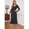 imageArachampampCloz 2025 Spring Womens V Neck Long Sleeve Fishtail Sweater Dress Ribbed Knit Slim Fit Bodycon Midi DressBlack