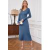 imageArachampampCloz 2025 Spring Womens V Neck Long Sleeve Fishtail Sweater Dress Ribbed Knit Slim Fit Bodycon Midi DressDark Blue