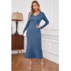 imageArachampampCloz 2025 Spring Womens V Neck Long Sleeve Fishtail Sweater Dress Ribbed Knit Slim Fit Bodycon Midi DressDark Blue