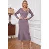 imageArachampampCloz 2025 Spring Womens V Neck Long Sleeve Fishtail Sweater Dress Ribbed Knit Slim Fit Bodycon Midi DressGray Purple