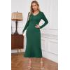 imageArachampampCloz 2025 Spring Womens V Neck Long Sleeve Fishtail Sweater Dress Ribbed Knit Slim Fit Bodycon Midi DressGreen