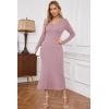 imageArachampampCloz 2025 Spring Womens V Neck Long Sleeve Fishtail Sweater Dress Ribbed Knit Slim Fit Bodycon Midi DressPink