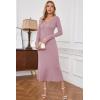 imageArachampampCloz 2025 Spring Womens V Neck Long Sleeve Fishtail Sweater Dress Ribbed Knit Slim Fit Bodycon Midi DressPink