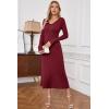 imageArachampampCloz 2025 Spring Womens V Neck Long Sleeve Fishtail Sweater Dress Ribbed Knit Slim Fit Bodycon Midi DressRed