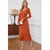 imageArachampampCloz 2025 Spring Womens V Neck Long Sleeve Fishtail Sweater Dress Ribbed Knit Slim Fit Bodycon Midi DressRust Orange