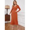 imageArachampampCloz 2025 Spring Womens V Neck Long Sleeve Fishtail Sweater Dress Ribbed Knit Slim Fit Bodycon Midi DressRust Orange
