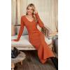 imageArachampampCloz 2025 Spring Womens V Neck Long Sleeve Fishtail Sweater Dress Ribbed Knit Slim Fit Bodycon Midi DressRust Orange