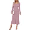 imageArachampampCloz 2025 Spring Womens V Neck Long Sleeve Fishtail Sweater Dress Ribbed Knit Slim Fit Bodycon Midi DressPink