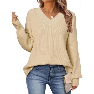 imageArachampampCloz Womens Wool Blend Oversized V Neck Casual Sweaters 2025Apricot