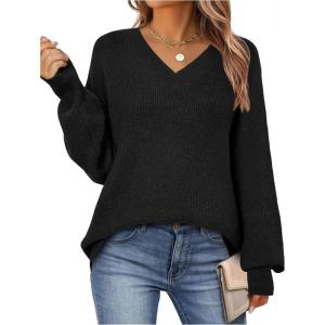 imageArachampampCloz Womens Wool Blend Oversized V Neck Casual Sweaters 2025Black