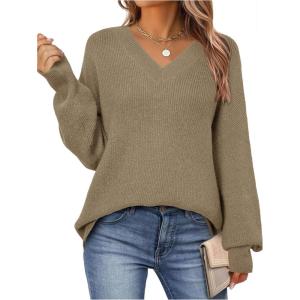 imageArachampampCloz Womens Wool Blend Oversized V Neck Casual Sweaters 2025Camel