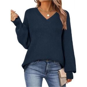 imageArachampampCloz Womens Wool Blend Oversized V Neck Casual Sweaters 2025Dark Blue