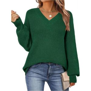 imageArachampampCloz Womens Wool Blend Oversized V Neck Casual Sweaters 2025Dark Green