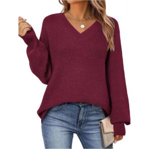 imageArachampampCloz Womens Wool Blend Oversized V Neck Casual Sweaters 2025Dark Red