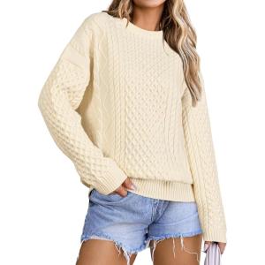 imageArachampampCloz Womens Wool Blend Cable Knit Fall Winter Chunky Oversized Sweaters 2025Beige Cream