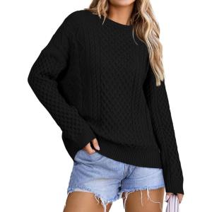 imageArachampampCloz Womens Wool Blend Cable Knit Fall Winter Chunky Oversized Sweaters 2025Black