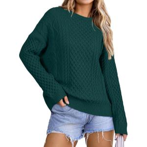 imageArachampampCloz Womens Wool Blend Cable Knit Fall Winter Chunky Oversized Sweaters 2025Green